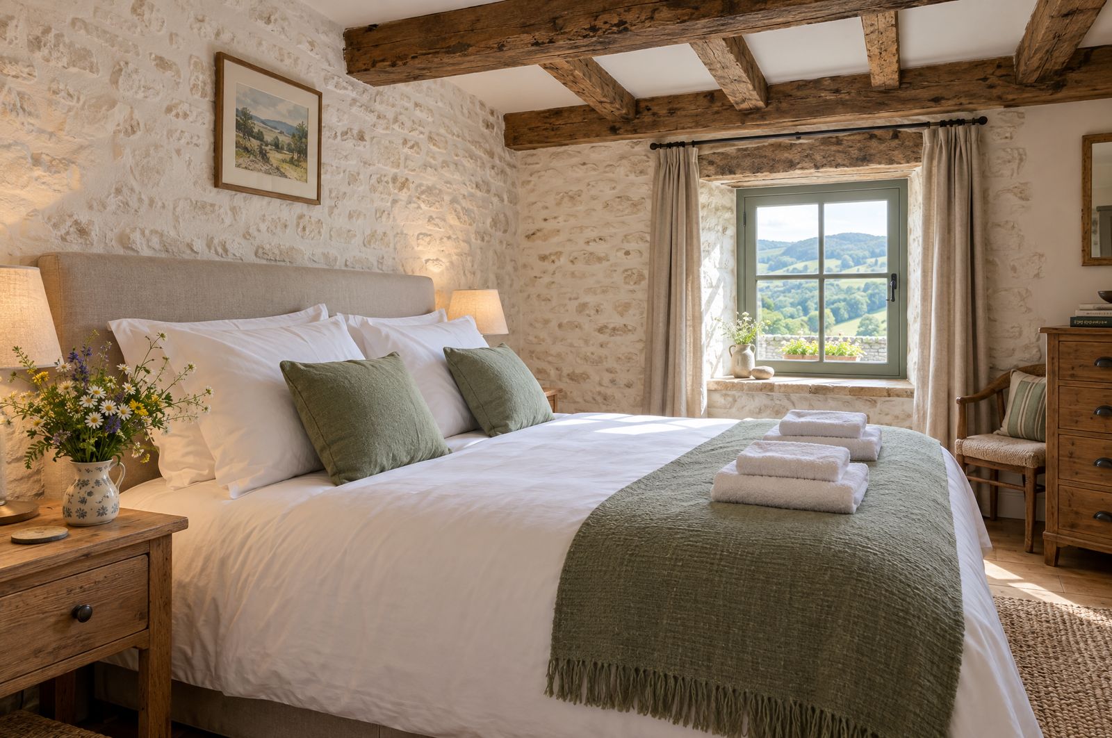 Holiday home bedroom made up for the guests’ arrival